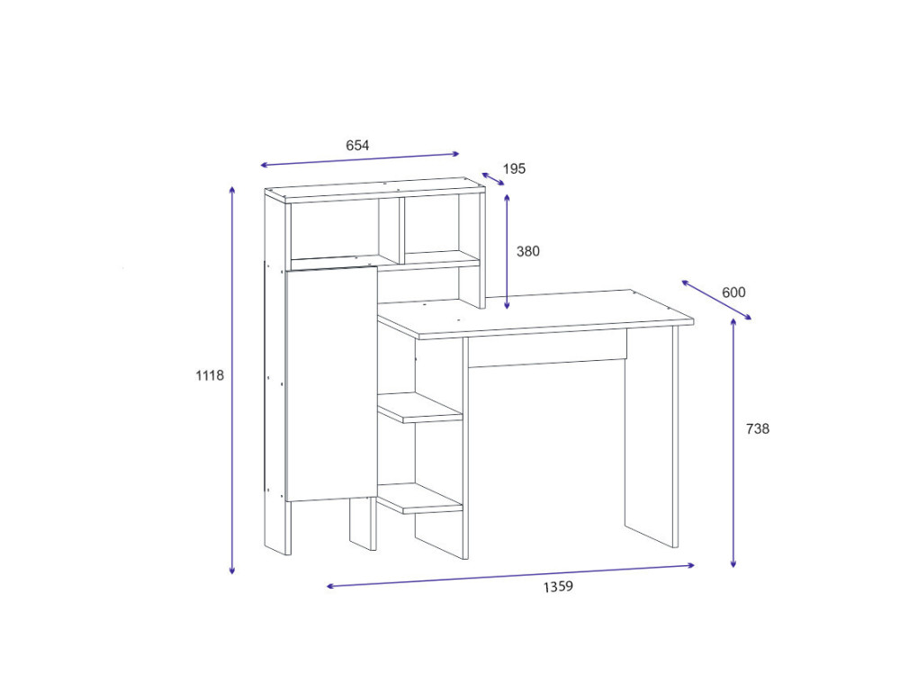 Bureau en bois "Bugra" - 135 x 60 x 111 cm - Blanc