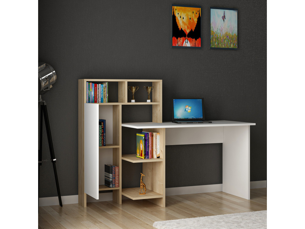 Bureau en bois "Bugra" - 135 x 60 x 111 cm - Blanc