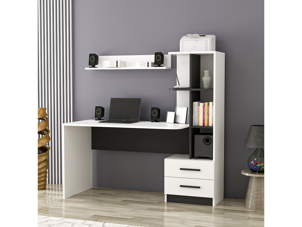 Bureau en bois "Alaska" - 146 x 60 x 142 cm - Blanc, Noir
