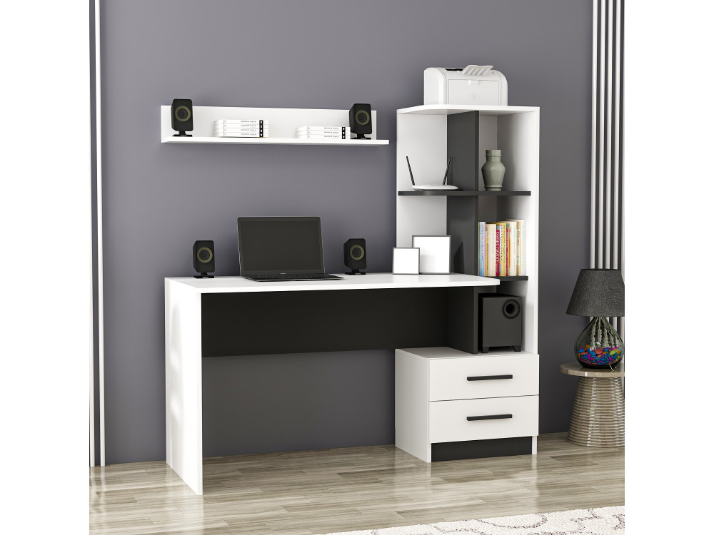Bureau en bois "Alaska" - 146 x 60 x 142 cm - Blanc, Noir