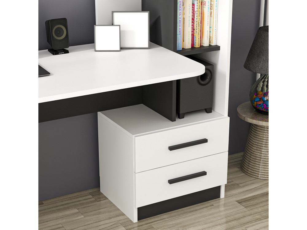 Bureau en bois "Alaska" - 146 x 60 x 142 cm - Blanc, Noir
