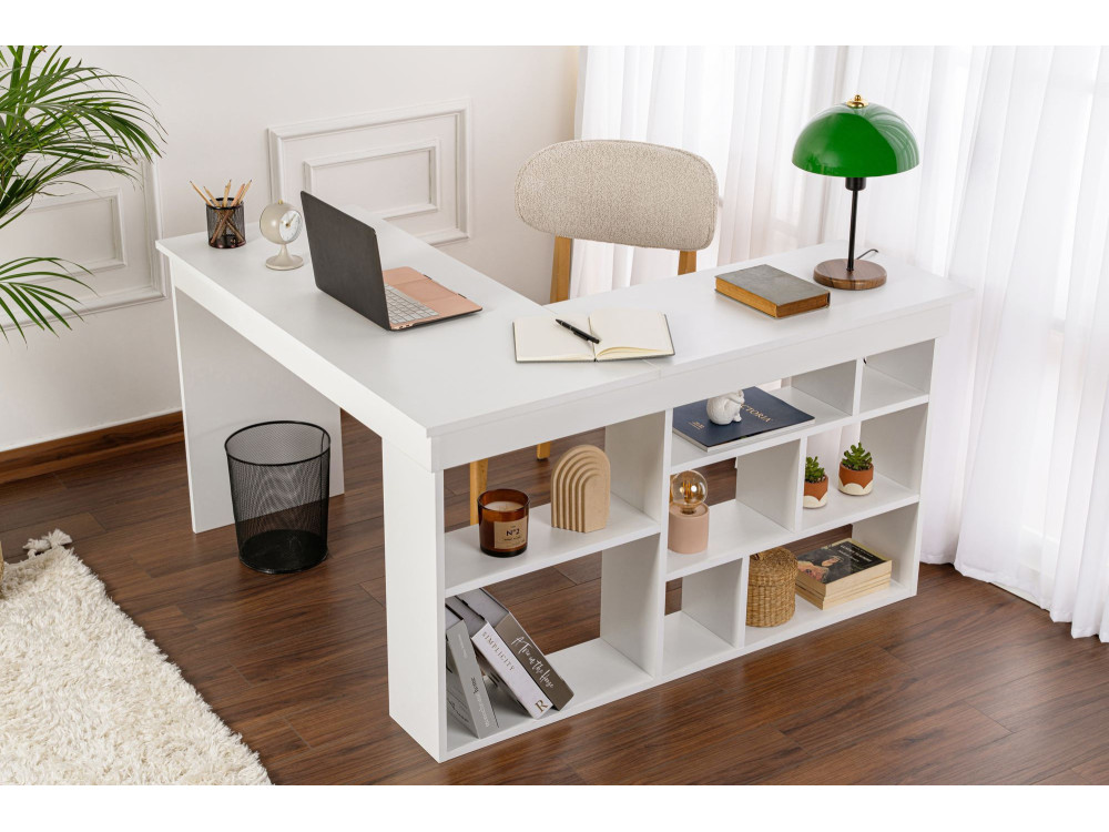 bureau en bois "Vesper" 130 x 120 x 72 cm - Blanc naturel