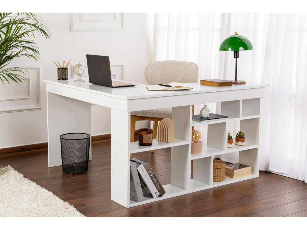 bureau en bois "Vesper" 130 x 120 x 72 cm - Blanc naturel