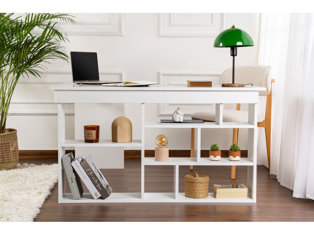 bureau en bois "Vesper" 130 x 120 x 72 cm - Blanc naturel