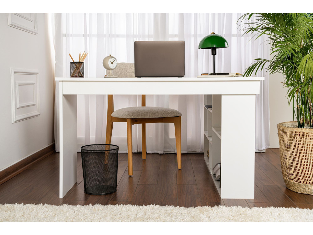 bureau en bois "Vesper" 130 x 120 x 72 cm - Blanc naturel