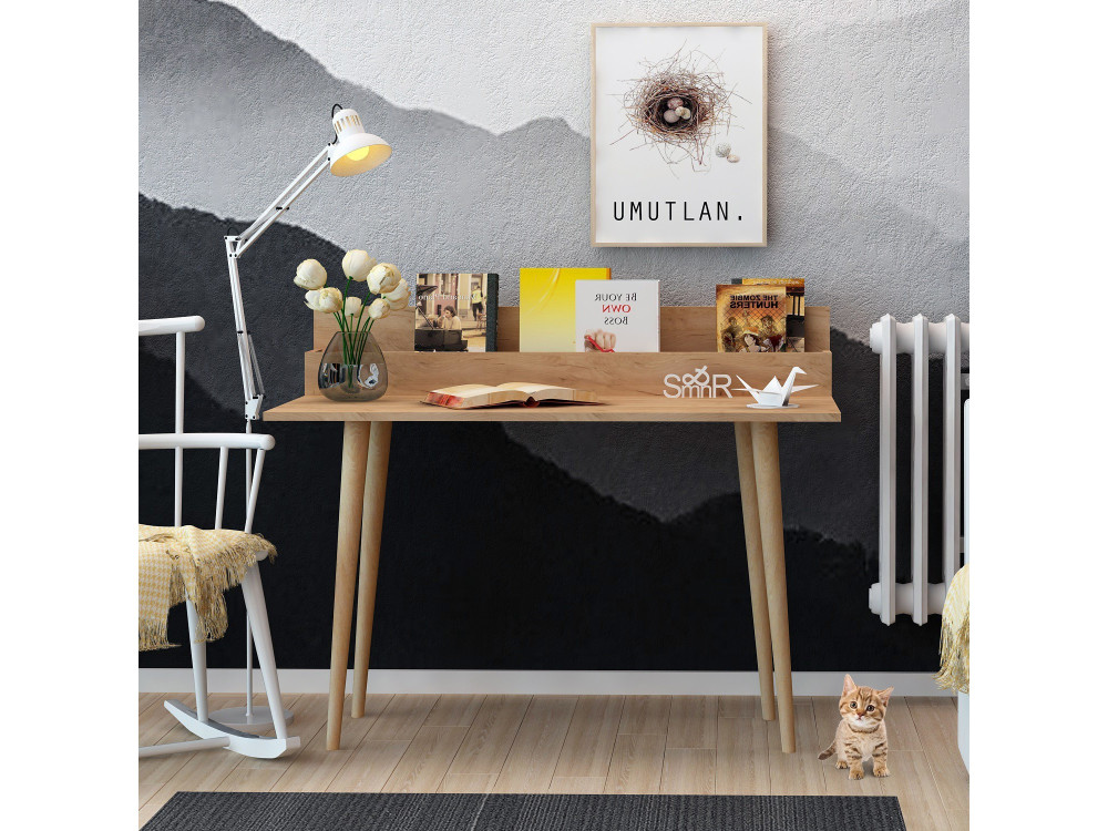 Bureau avec étagère en bois "Rammi" - 100 x 60 x 94 cm - Marron