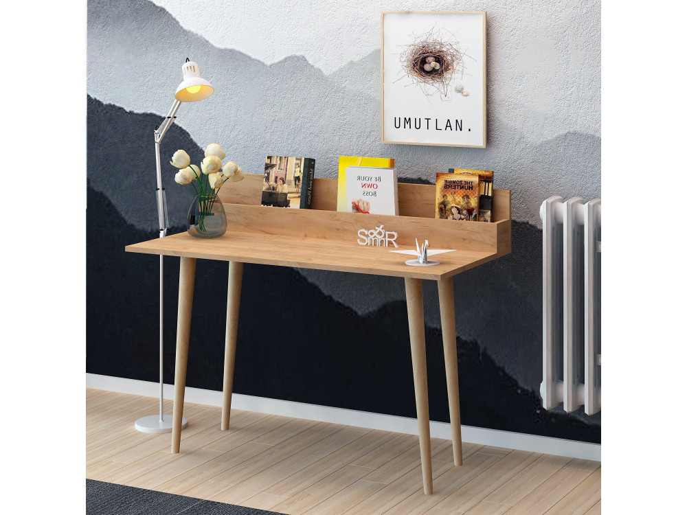 Bureau avec étagère en bois "Rammi" - 100 x 60 x 94 cm - Marron
