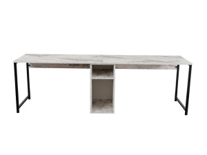 Double bureau avec 2 étagères en bois "Twin" - 240 x 60 x 74 cm - Blanc marbré