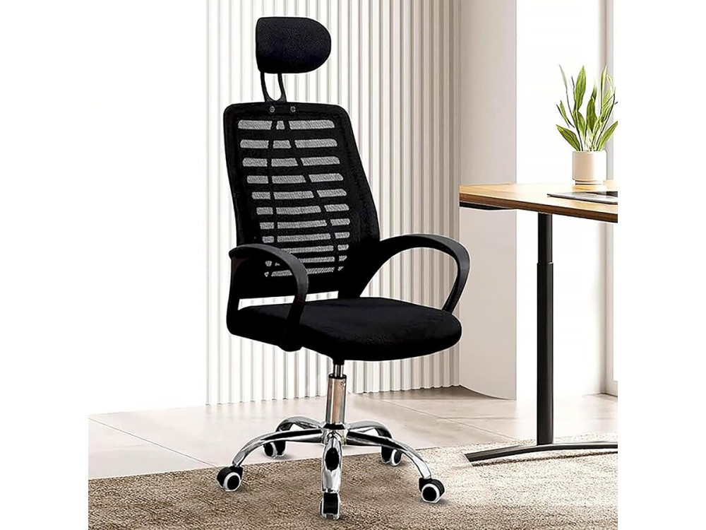 Chaise de bureau ergonomique réglable en hauteur avec appuie tête "Sébastien" - Noir