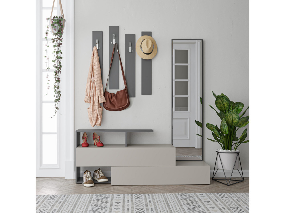 Meuble d'entrée avec miroir en bois "Ramda" - 137 x 35 x 154 cm - Gris anthracite