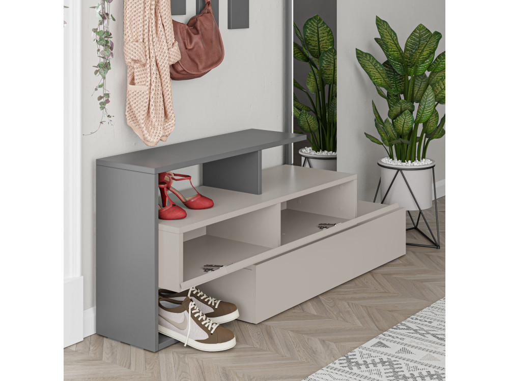 Meuble d'entrée avec miroir en bois "Ramda" - 137 x 35 x 154 cm - Gris anthracite