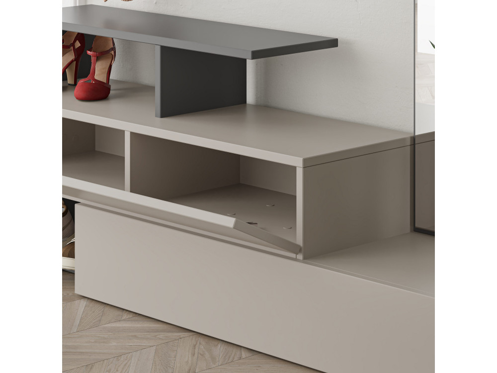 Meuble d'entrée avec miroir en bois "Ramda" - 137 x 35 x 154 cm - Gris anthracite