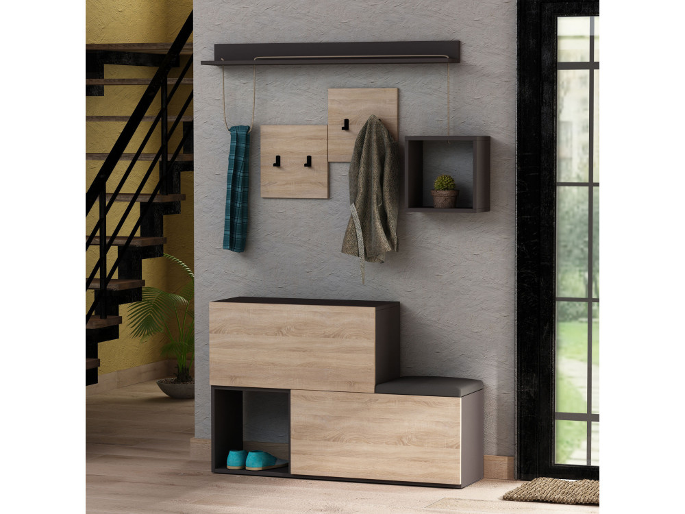 Meuble d'entrée en bois "Holdon" - 120 x 32 x 78 cm - Gris anthracite