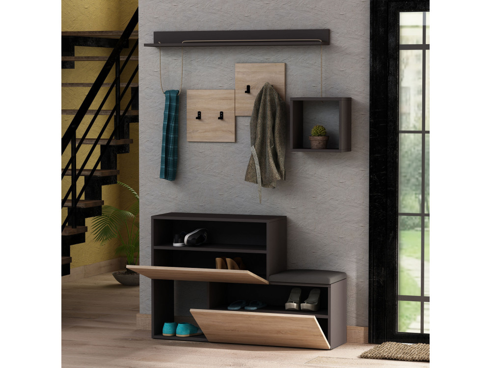 Meuble d'entrée en bois "Holdon" - 120 x 32 x 78 cm - Gris anthracite