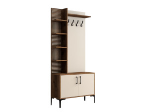 Meuble d'Entrée en bois "Viyana D" - 35 x 90 x 200 cm - Noyer, Crème