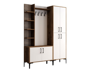 Meuble d'Entrée en bois "Viyana DA" - 35 x 60 x 200 cm - Noyer, Blanc