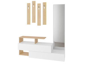 Meuble d'entrée avec miroir en bois "Ramda" - 137 x 35 x 154 cm - Beige
