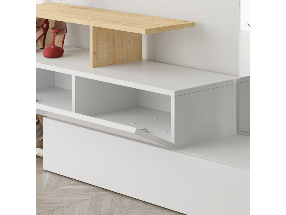 Meuble d'entrée avec miroir en bois "Ramda" - 137 x 35 x 154 cm - Beige