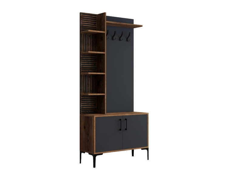 Meuble d'entrée en bois "Viyana D" - 90 x 35 x 200 cm - Gris anthracite
