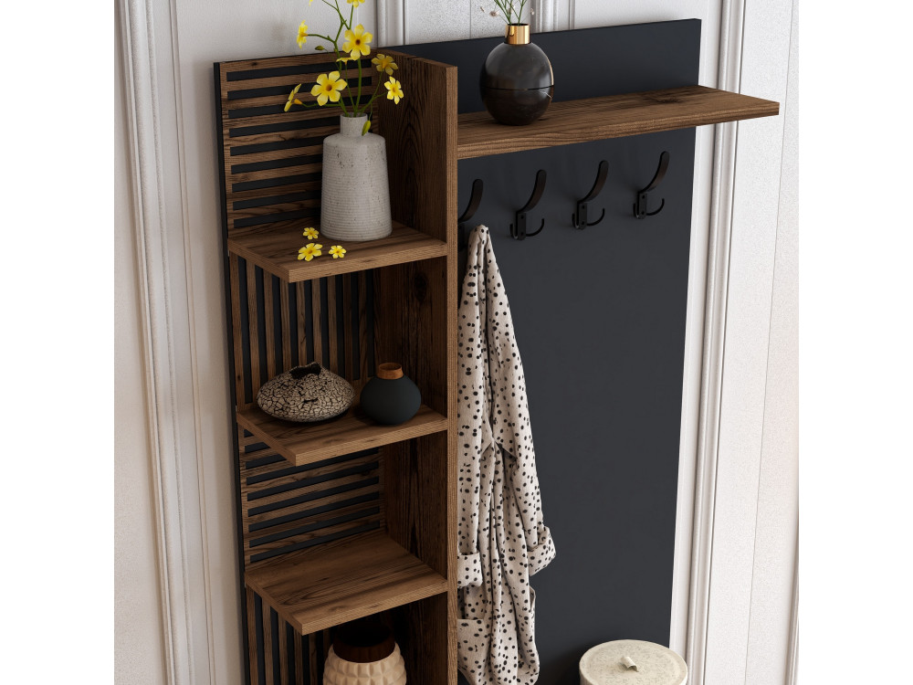 Meuble d'entrée en bois "Viyana D" - 90 x 35 x 200 cm - Gris anthracite