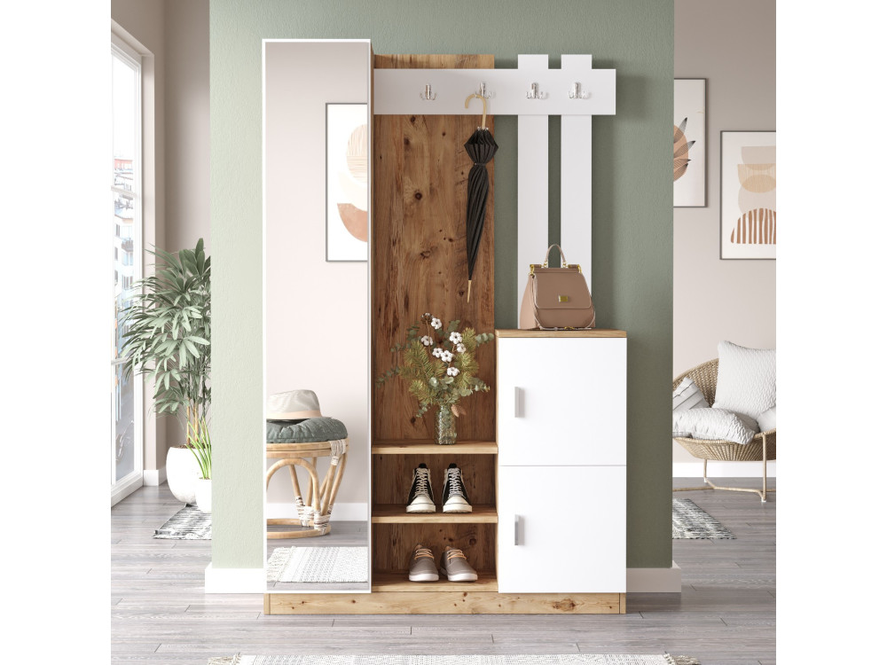Meuble d'entrée en bois "DD7" - 113 x 37 x 179 cm - Blanc