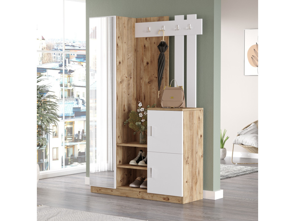 Meuble d'entrée en bois "DD7" - 113 x 37 x 179 cm - Blanc