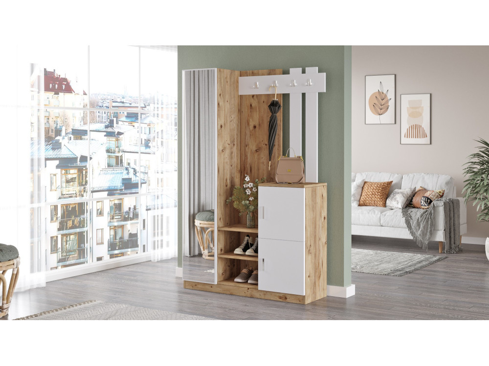 Meuble d'entrée en bois "DD7" - 113 x 37 x 179 cm - Blanc