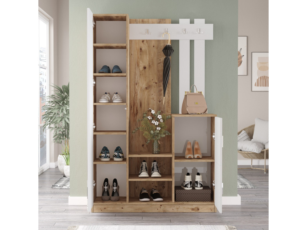 Meuble d'entrée en bois "DD7" - 113 x 37 x 179 cm - Blanc