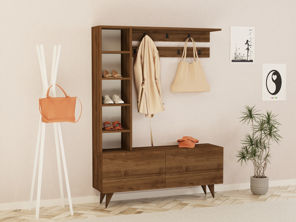 Meuble d'entrée en bois "Hale" - 120 x 32 x 161 cm - Noyer