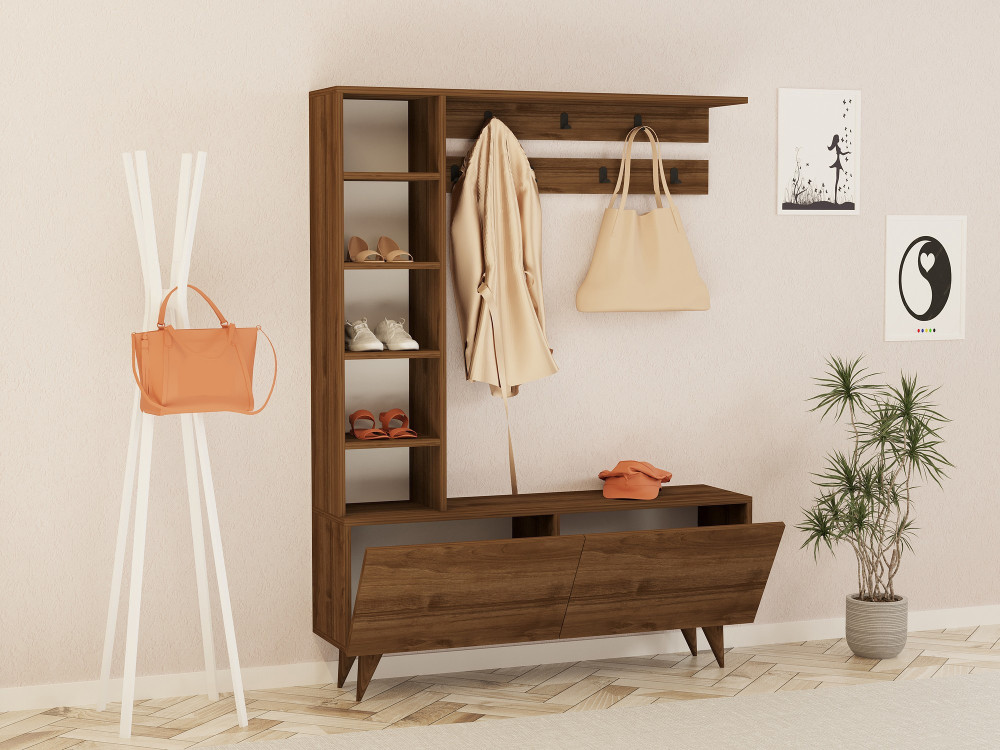 Meuble d'entrée en bois "Hale" - 120 x 32 x 161 cm - Noyer
