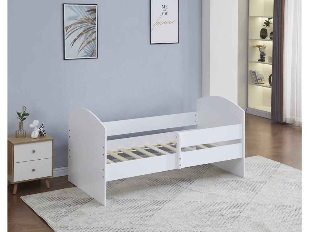 Lit enfant avec barrière "Victoria" - Bois - Blanc - 80 x 160 cm