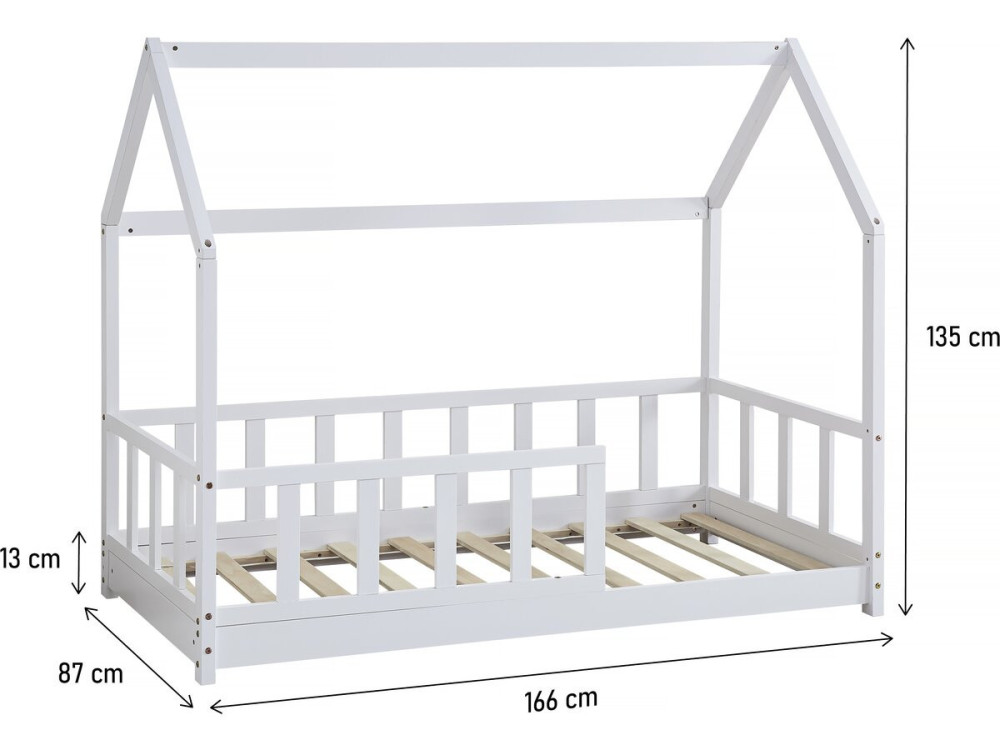 Lit cabane en bois "Charlotte"  - Blanc - 80 x 160 cm