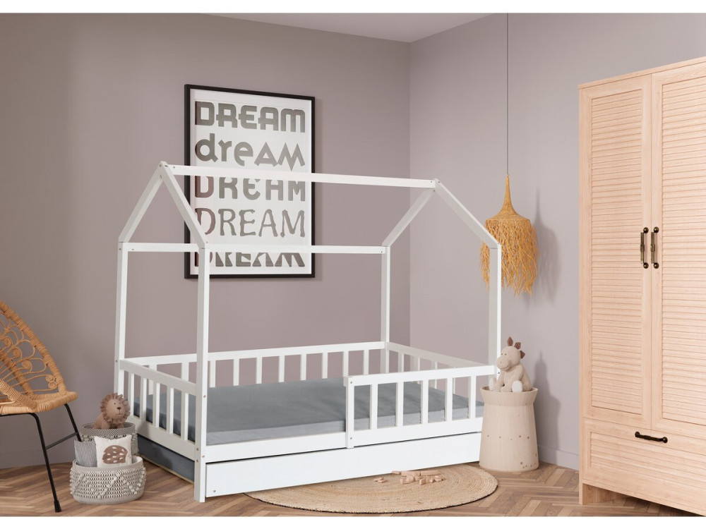 Lit cabane enfant avec tiroir "Paloma" -  90 x 190 cm - Blanc