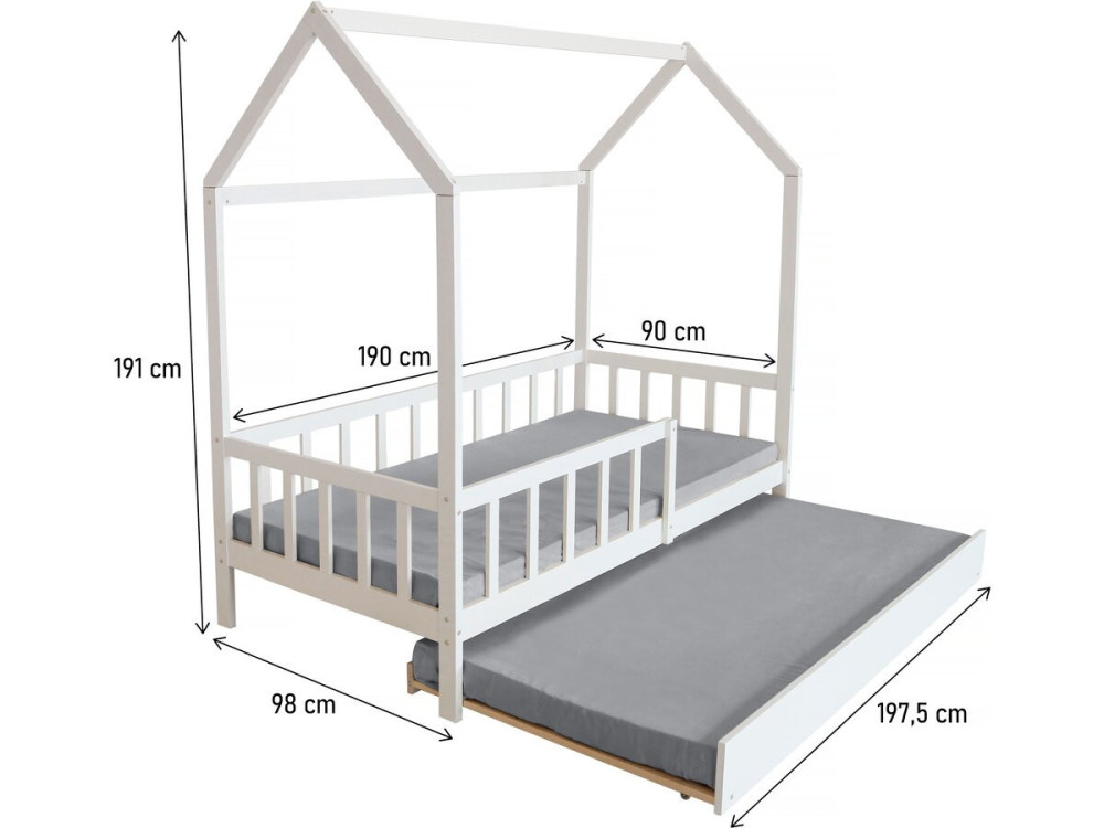 Lit cabane enfant avec tiroir "Paloma" -  90 x 190 cm - Blanc