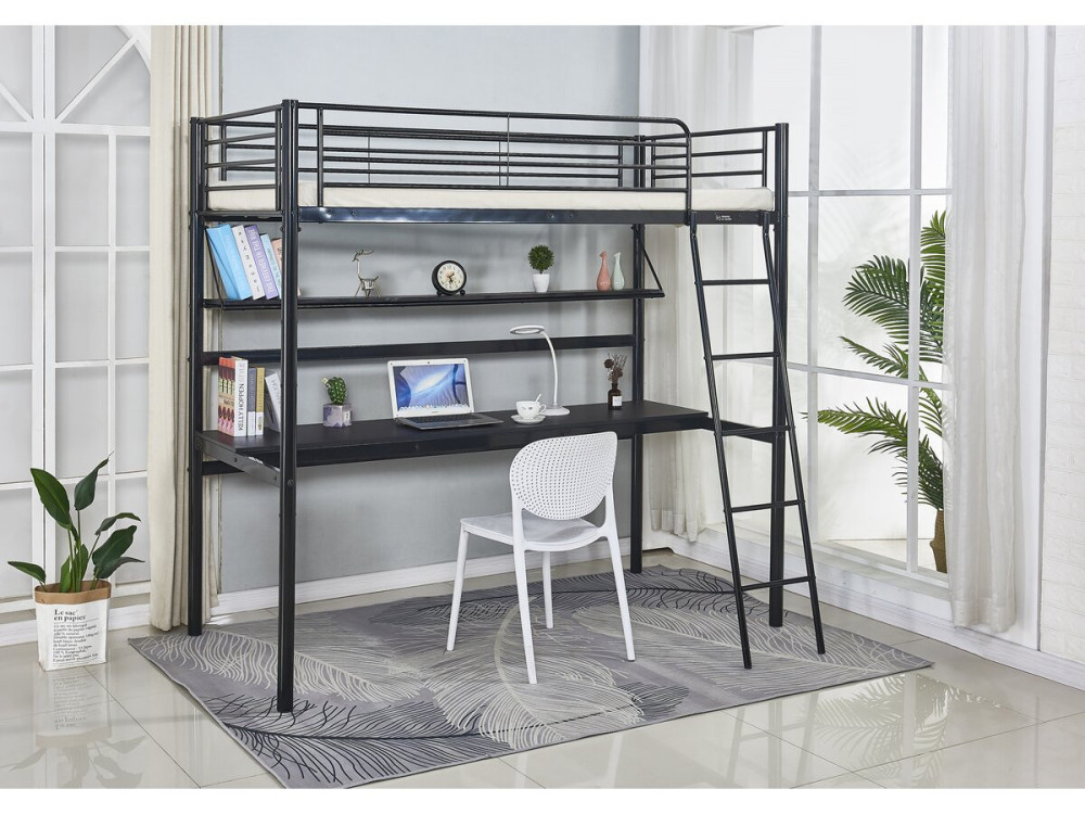 Lit mezzanine avec bureau "Alona" - 90 x 190 cm - Noir