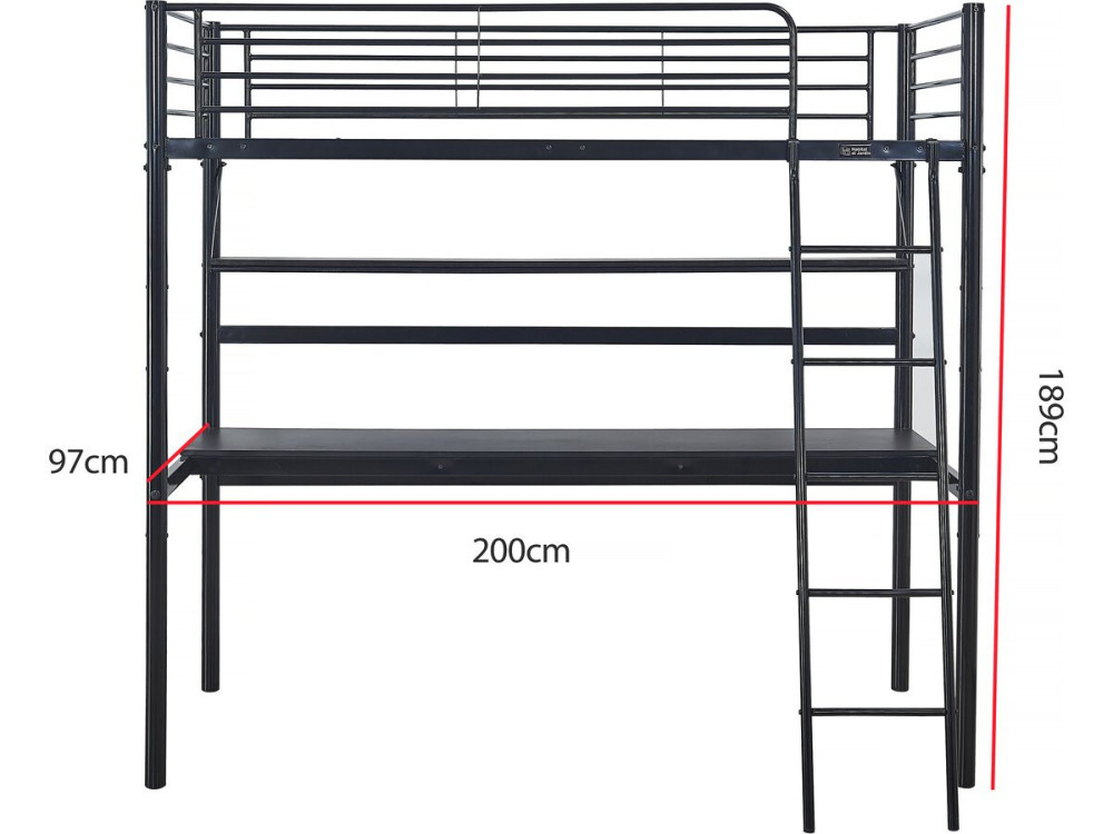 Lit mezzanine avec bureau "Alona" - 90 x 190 cm - Noir
