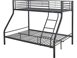 Lit superposé en métal "Leo" Sommiers inclus - 90/140 x 190 cm - Noir