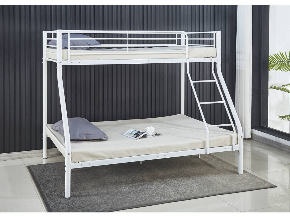 Lit superposé en métal "Leo" Sommiers inclus - 90/140 x 190 cm - Blanc
