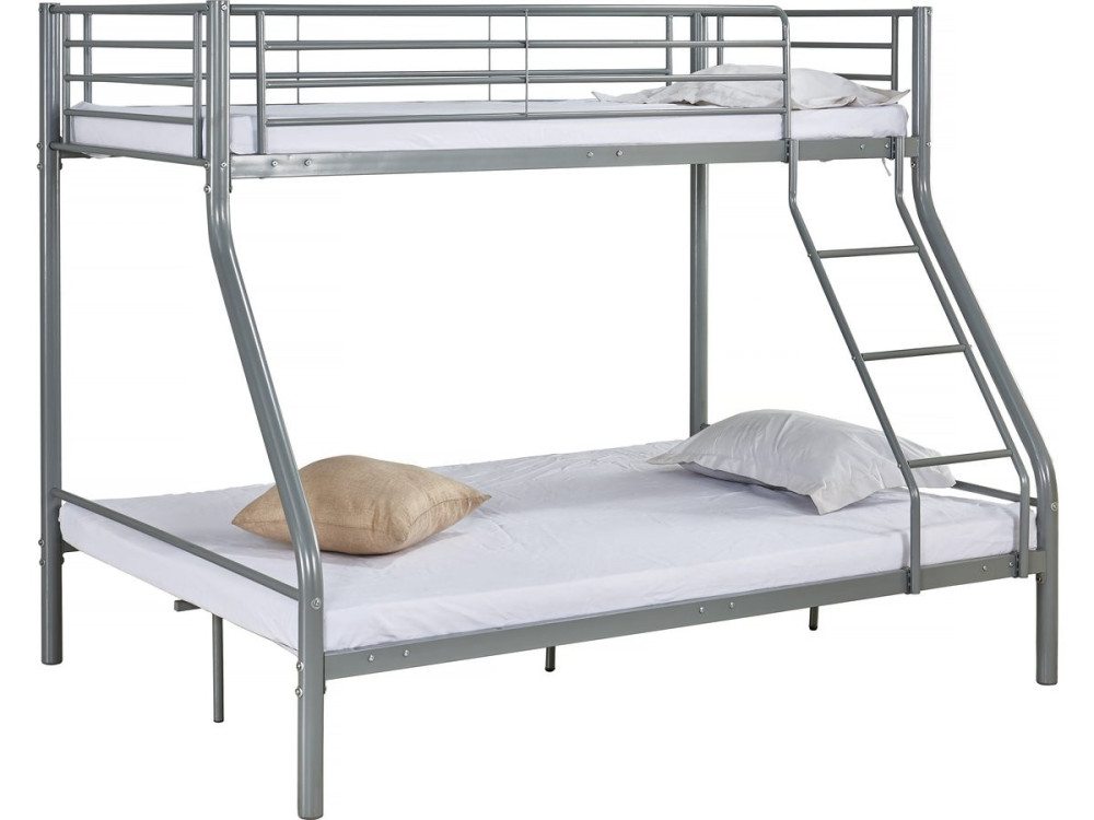 Lit superposé en métal "Leo" Sommiers inclus - 90/140 x 190 cm - Gris