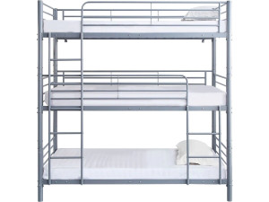 Lit superposé en métal triple "HAVIN" - 90 x 190 cm - Gris