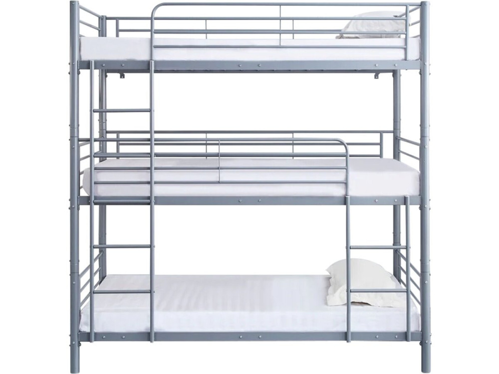 Lit superposé en métal triple "HAVIN" - 90 x 190 cm - Gris