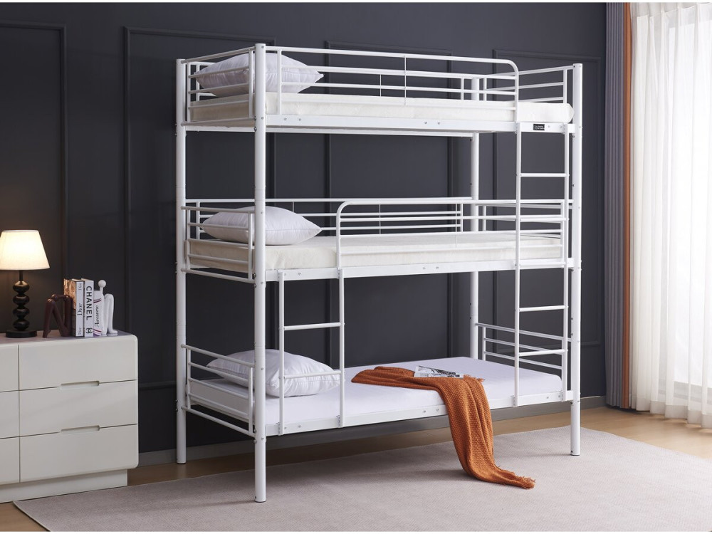 Lit triple superposé metal "Havin" - 90 x 190 cm - Blanc
