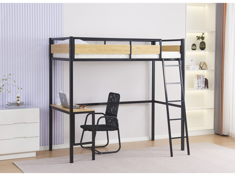 Lit mezzanine avec bureau “Ethan” - 90 x 190 cm - Noir