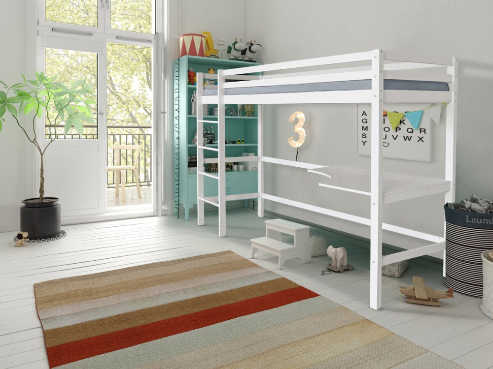 Lit Enfant Mezzanine avec Bureau "Angéla" 90 x 190 cm - Blanc
