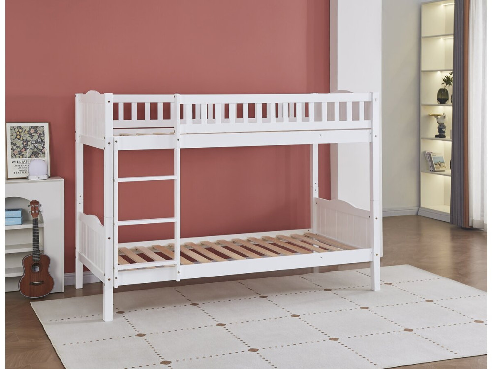 Lit superposé enfant "Gabriel" - Bois - Blanc - 90 x 190 cm