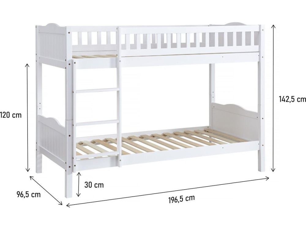 Lit superposé enfant "Gabriel" - Bois - Blanc - 90 x 190 cm