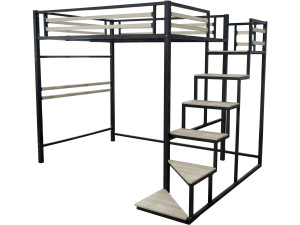 Lit mezzanine en métal avec escalier "LENA" - 140 x 190 cm - Noir