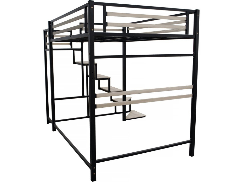 Lit mezzanine en métal avec escalier "LENA" - 140 x 190 cm - Noir