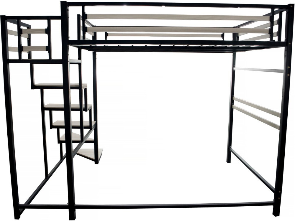 Lit mezzanine en métal avec escalier "LENA" - 140 x 190 cm - Noir