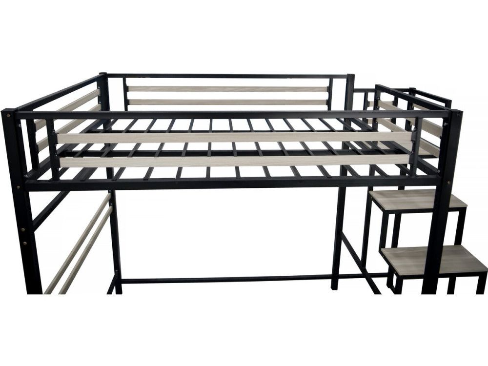 Lit mezzanine en métal avec escalier "LENA" - 140 x 190 cm - Noir